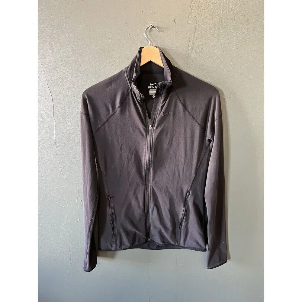 Nike Womens Black Long Sleeve Full Zip Athletic Jacket Dri-Fit Size Medium
